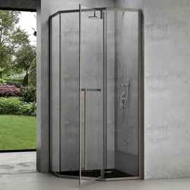 mai & mai Fünfeck-Duschkabine 80x80 cm Duschwand Echtglas 8mm ESG-Sicherheitsglas Edelstahl-Türrahmen Duschabtrennung ebenerdige Montage Ravenna68K