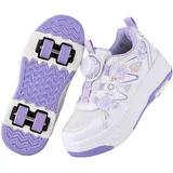 Surwin Schuhe mit Rollen für Mädchen, Blumenstil Schuhe mit Rollen Versenkbarer Spazieren, Rollschuhe Abnehmbar Outdoor, Rollschuhe Kinder/Jugendliche, für Jungen Turnschuhe (Lila,30) - 30