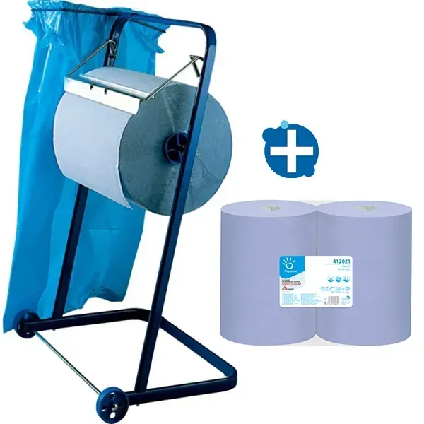 Papierhalter mit Sackhalter und 2 Putzrollen im SET für Putztuchrollen für 40 cm Breite