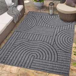Outdoorteppich CARPET CITY "DUO RUG 5842", grau (anthrazit), B:160cm H:5mm L:230cm, Obermaterial: 100% Polypropylen, Teppiche, Wendeteppich Wetterfest In- & Outdoor, Balkon, Terrasse, Wohnzimmer