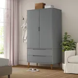 Kleiderschrank Molde Grau 90x55x175 Cm Massivholz Kiefer