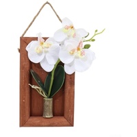 AIDNTBEO Holz-Bilderrahmen, künstliche Blumen, Schmetterling, Orchidee, Wandmontage, Dekoration (weiß)
