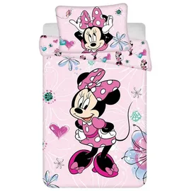 Jerry Fabrics Minnie Mouse Bettwäsche Set Minnie Maus Flowers 02'' Baby Bettwäsche 100x135 + 40x60 cm, 100% Baumwolle