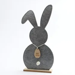 MARELIDA Hase Osterhase auf Holzfuß Deko Figur Filz stehend Osterdeko H: 52cm grau