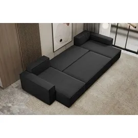 m-punkt Wohnlandschaft U-Form COMO Cord mit Bett Sofa Schlafsofa Ottomane - Schwarz