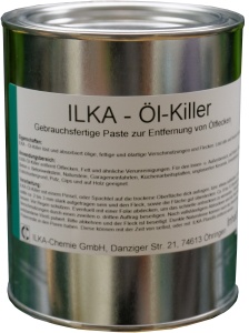 ILKA Ölkiller Ölentferner, Fettlöser absorbiert ölige, fettige Verschmutzungen und Flecken, 1 Karton = 12 Flaschen à 1 Liter