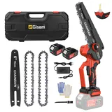 Gisam Mini Kettensäge mit Akku, 6 Zoll Akku Kettensäge mit 2 x 3Ah Akkus und Automatischer Öler, Brushless 6000mAh Akku Motorsäge für Gartenarbeit und Brennholzschneiden (2-2 Akku)