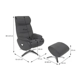 Mendler Relaxsessel mit Hocker HWC-K98, Fernsehsessel Sessel, Liegefunktion drehbar, Metall Echtleder/Kunstleder ~ braun