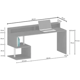 Dmora Schreibtisch Dcheddir, linearer Schreibtisch mit Ablagefächern, Mehrzweck-Büroschreibtisch mit Platte, 180x60h93 cm, Weiß