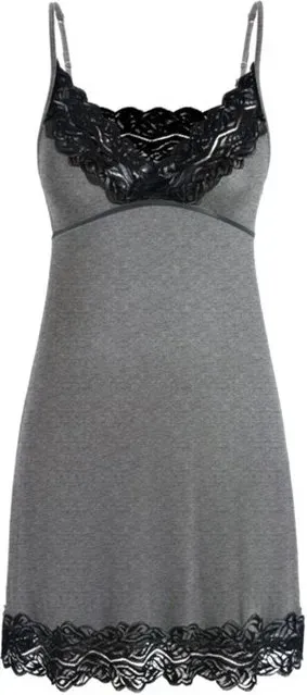 Breites Spitzen-Trägerkleid mit V-Ausschnitt, Hellgrau, L
