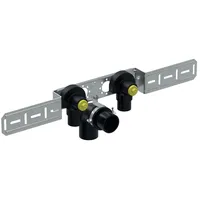 Geberit FlowFit Anschlusswinkel 90 Grad vormontiert, zweifach, abgesetzt, Ablaufrohrschelle D 20mm, Rp 1/2, 59,7 cm, 90Grad, 2-fach