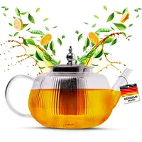 Teekanne Glas mit Herausnehmbarem Teesieb Feinmaschig Ideal für Teebeutel & Losen Tee 1 Liter Fassungsvermögen (1 Liter)