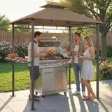 Gartenpavillon Mit Grillunterstand, 245 X 146 X 255 Cm, Aus Metall, Doppeldach, 2 Seitenablagen, Braun
