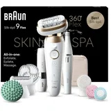 Braun Silk-épil 9 Flex SkinSpa All-in-One Set, Epilierer Damen & Haarentferner für langanhaltende Haarentfernung, Ladyshaver, Made in one Rasierer Facespa Gesichtshaarentferner, 9-681 3D, weiß/Gold