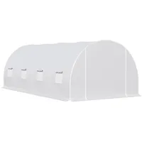 Gewächshaus 595x300x200cm Foliengewächshaus Tomatenhaus Mit Tür, Fenster, Folientunnel Aus Verzinktem Stahl, Pflanztunnel, Treibhaus Inkl. Erdanker Seilen, Gartentunnel, Weiß