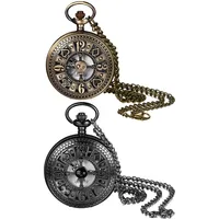 JewelryWe Taschenuhr mit Kette Herren Poker - 2pcs Vintage Totenkopf Schädel Poker Hohle Openwork Design Taschenuhr Männer Analog Quarz Kettenuhr Antik Uhr mit Halskette Geschenk für Vater Opa