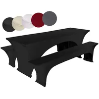 TexDeko Stretch Hussen für Bierzeltgarnitur gepolstert 220 x 50cm Blickdicht Biertischhusse 5TLG Set (Schwarz)