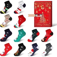 Souarts Weihnachtskalender Damen 12 Paare Weihnachtssocken Adventskalender 2024 Überraschung