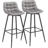 Woltu Barhocker 2er Set Designer Barstuhl Hocker Tresenhocker Bistrohocker mit Fußstütze Samt Metall, Dunkelgrau -