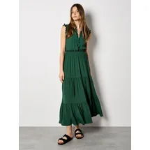 Apricot Maxikleid V-Ausschnitt Rüschen Grün M