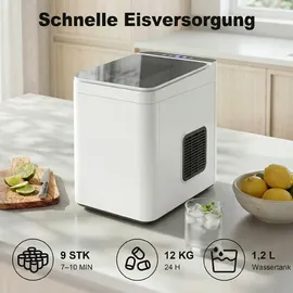 Homcom Eiswürfelmaschine, 12 kg 24 Std., 9 Eiswürfel in 7 Minuten, 2 Größen - Weiß