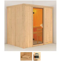 Sauna KARIBU "Bedine", beige (naturbelassen), ohne Ofen, (ohne Ofen), Saunen, ohne Ofen