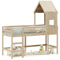 VidaXL Hochbett mit Leiter und Dach 90x200 cm Massivholz