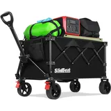 SLIDBEAT Bollerwagen Faltbar mit Bremsen, 150L 150KG Faltbarer Bollerwagen All Terrain Räder, Verstellbarem Griff, Getränkehalter Klappbar Handwagen Für Camping Shopping Garten Strand