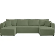 best mobilier Topaze - 7-Sitzer wohnlandschaft u-form - schlaffunktion und Bettkasten - Cord Salbeigrün
