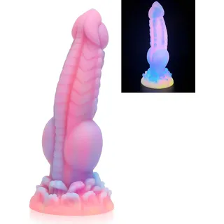 Monster Dildo, 21,6 cm Fantasie Realistischer Hund-Dildo mit Knoten Leuchtendes Silikon Dickes Rosa Anal-Dildo Erotikspielzeug mit Saugnapf für G-Punkt, Frauen, Männer, Paare
