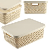 Kadax Aufbewahrungskorb, Korb mit Deckel, Aufbewahrungskiste, Aufbewahrungsbox aus Plastik, (12L, Beige)