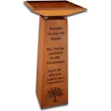 Rostikal Edelrost Gartendeko Säule 1,15 m Familien Spruch mit Dekoschale Rost Wohndeko (Schale 50 x 50 cm)