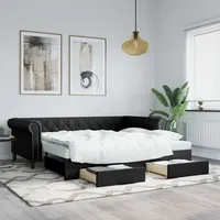 VidaXL Tagesbett Ausziehbar mit Schubladen Schwarz 90x200cm Kunstleder