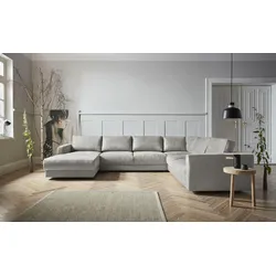 Wohnlandschaft ANDAS "Hobro U-Form", grau, B:348cm H:80cm T:270cm, Luxus-Microfaser Lederoptik (100% Polyester, Struktur grob (100% Polyester), Samtoptik (100% Polyester), Sofas, in 3 Bezugsqualitäten in vielen Farben, Design by Morten Georgsen