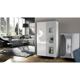 Vladon Standvitrine Denjo 71 x 129 x 35 cm Weiß matt/ Weiß Hochglanz/ Grau