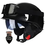 Halbschalenhelm Motorradhelm mit ABS-Schale ECE-zertifizierter Schnellverschluss und abnehmbarem Visier für Erwachsene | Chopper Helm, Mofa Helm Retro, JetHelm Halbhelm für Scooter