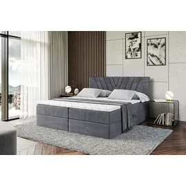 altdecor Boxspringbett mit Matratze und Topper, Polsterbett mit Bettkasten, Bett mit Stauraum H3-Matratze, Doppelbett, Springboxbett - ERNINA - Dunkelgrau Samt