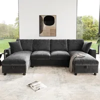 Merax U-Form Ecksofa mit Doppel-Chaiselongue & 2 Bettkästen, Modulare Wohnlandschaft inkl. USB & Typ-C Ladefunktion für Smart-Geräte, Couch mit Stauraum für Wohnzimmer, 284x135x84 cm, Grau