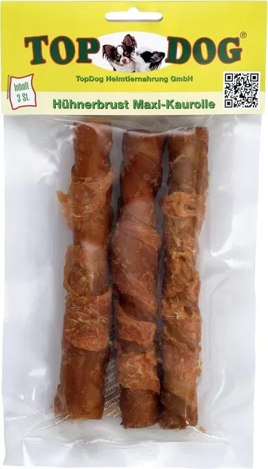 Top Dog Maxi Kaurolle Hühnerbrust, 3 Stück, Getreide- und zuckerfrei