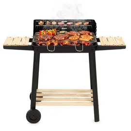 SPRINGOS Holzkohlegrill Grillwagen Schwarz/Braun