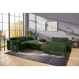 luma-home schönes für dein zuhause Wohnlandschaft U-Form Sofa Schlaffunktion Couch Bettkasten Cord in Grün / 15199 - Grün