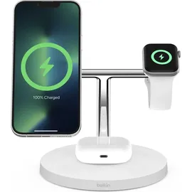 Belkin Drahtloses 3-in-1-Ladegerät mit MagSafe 15 W, Weiß - Weiß