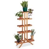 Relaxdays Blumentreppe 5 Ebenen, Aus Holz, Blumenständer für Innen, Mehrstöckig, hbt: 142,5 x 83 x 28,5 cm, hellbraun