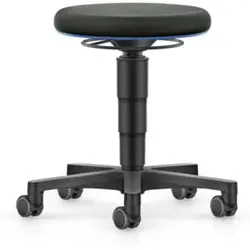 bimos Allround Hocker mit Rollen, Stoff schwarz, Sitzhöhe 450-650 mm, Farbring blau