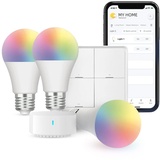 broadlink Smart Home FastCon Starter Kit – enthält 3 Glühbirnen, 1 Szenenschalter und 1 Hub, verwendet FastCon Tech, funktioniert mit Alexa und Google Home