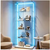 Simurq Glasvitrine Standvitrinen mit LED Beleuchtung Vitrinenschrank mit Glastür Sammlervitrine aus gehärtetes Glas,Modernes rahmenloses Design weiß