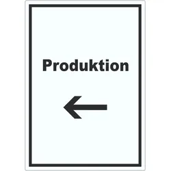 HB-Druck Produktion Aufkleber mit Text und Richtungspfeil links Herstellung hochkant A7 (74x105mm)