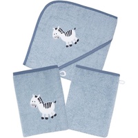 Wörner Handtuch Set »Zebra blau Kapuzenbadetuch mit 2 Waschhandschuhen«, (Spar-Set, 3 St.), mit süßer Zebrastickerei, blau