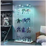 Simurq Glasvitrine Standvitrine mit LED und 2 Glastüren, Vitrinenschrank Glas (4 Ebenen(78,5x35x163 cm), 5 Ebenen(78,5x34,5x186,5 cm), Glasschrank mit 2 Türen,Schloss,Sammlervitrine) LED-Beleuchtung, abschließbare Türen, gehärtetes Glas weiß