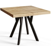Quadratischer Esszimmertisch RICO, ausziehbarer Tisch, Größe: 110-210X110X77 cm, Wohnzimmertisch Farbe: CRAFT, mit Holzbeinen in Farbe Schwarz